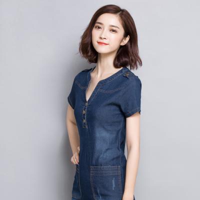 ĐẦM JEAN DÁNG SUÔNG CỔ TRỤ LAI BẦU -J.37